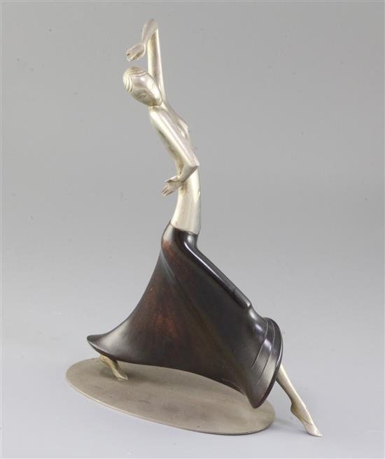 Franz Hagenauer. An Art Deco plated brass and ebonised wood figure of Josephine Baker, 12in.